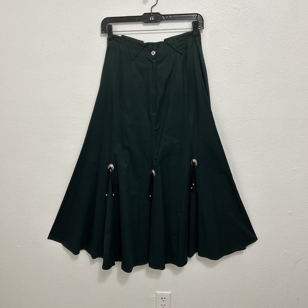 VTG Circle T Green Western Concho Studded Bolo Skirt Rodeo Square Dance  Size S